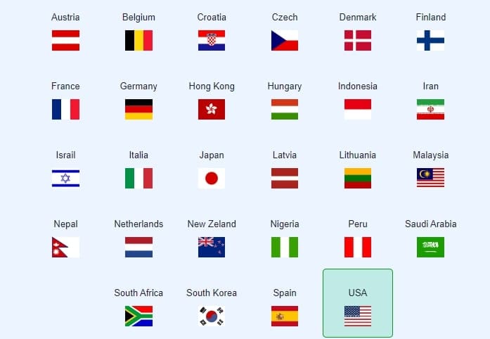 Look at the countries list shown on the screen.