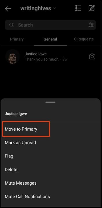 Click on the Move to the primary option