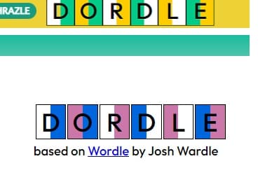 Go to the official website of the Dordle puzzle game 