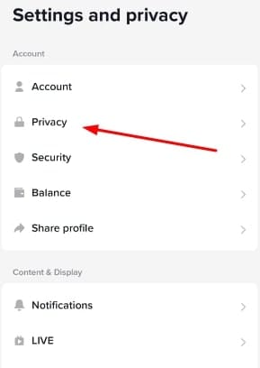 Go to Settings and Privacy section