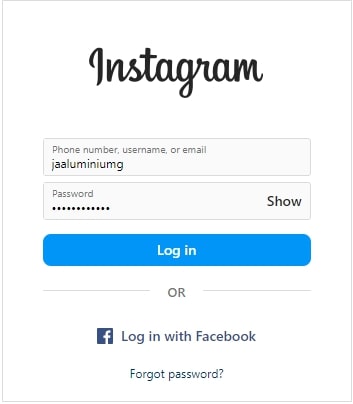 Login to your Instagram account using the username and password